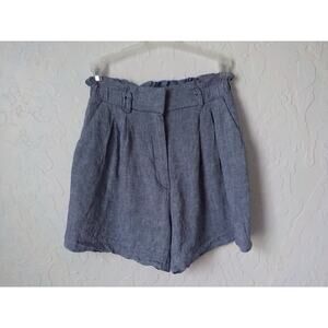 H&M Blue Casual Shorts Women size 2 Pleated Front Chambray Elastic Waist Chinos